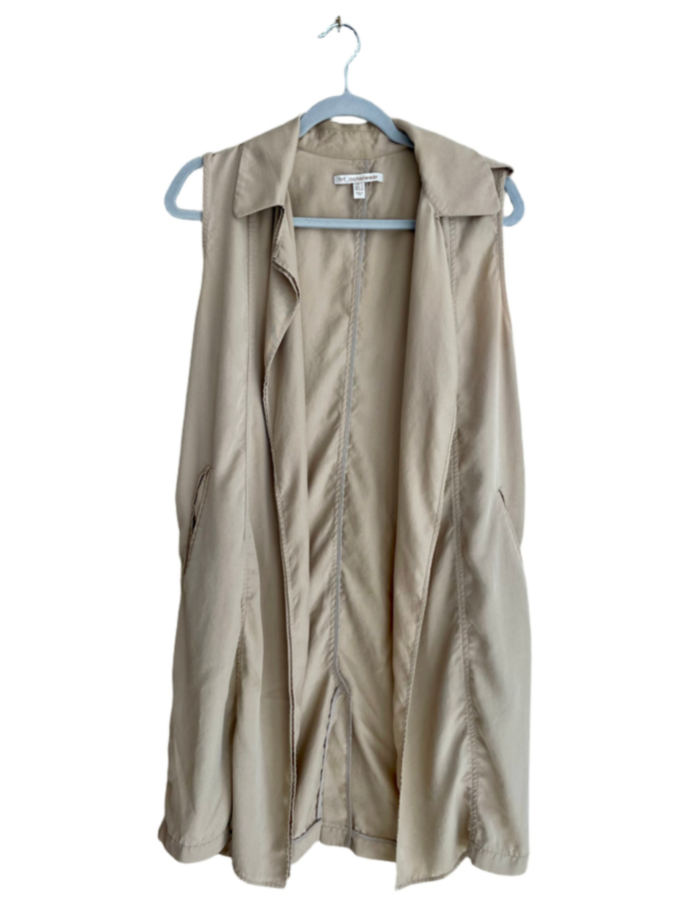 Zara TRF Sleeveless Trench Vest Womens Small Beige Longline Open Front Duster